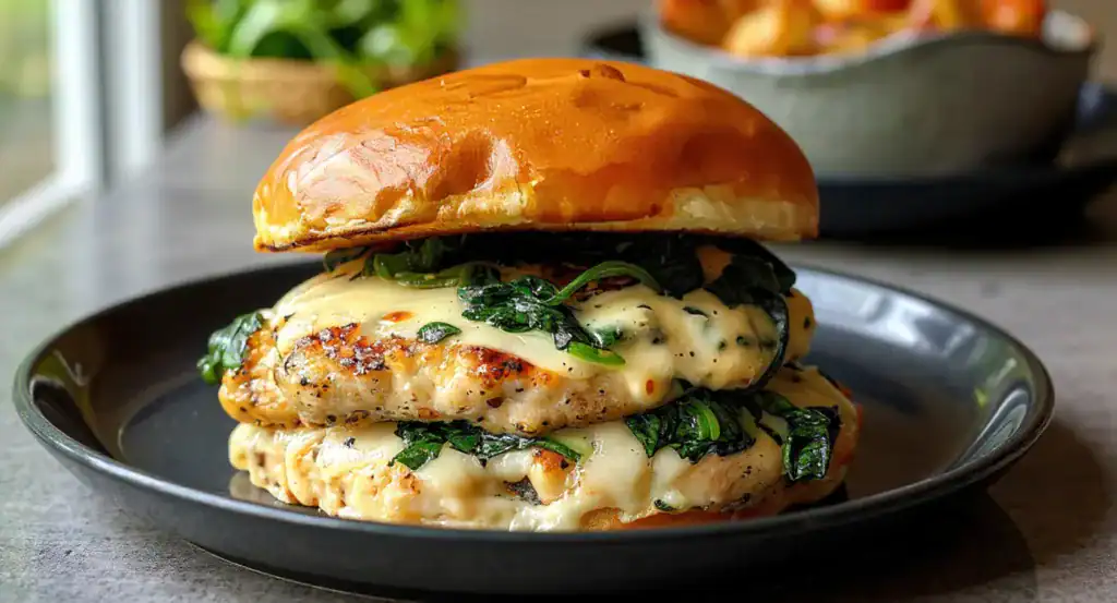 White Cheddar Spinach Chicken Burgers