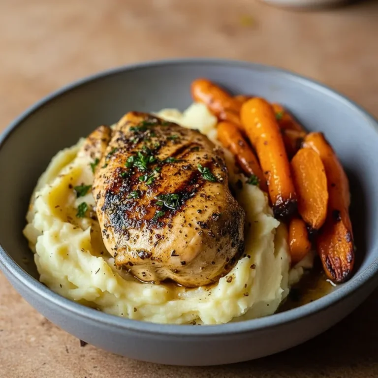 Garlic Herb Chicken with Creamy Mash & Roasted Carrots