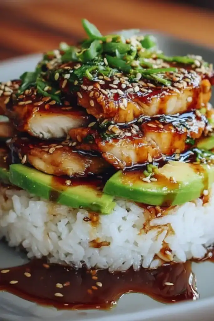 Chicken Avocado and Rice Stack Recipe