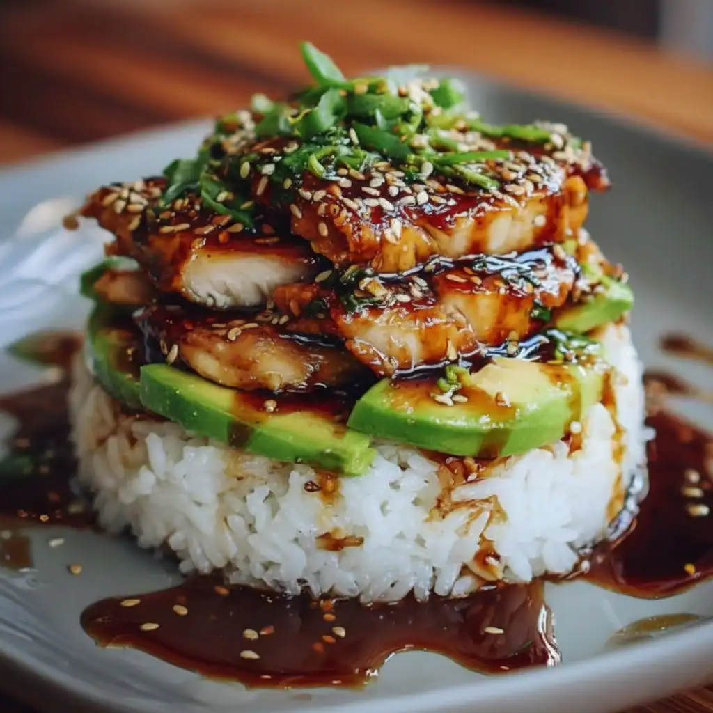 Chicken Avocado and Rice Stack Recipe - Fresh Glazed Meal