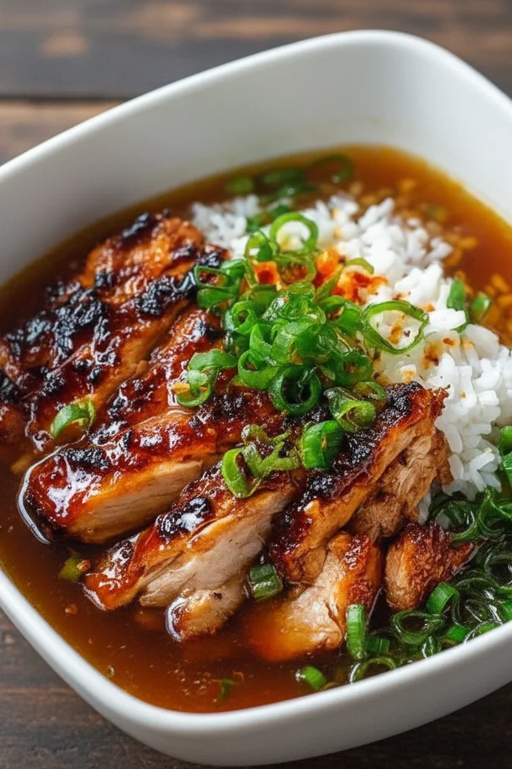 Caramelized Soy Chicken Garlic Ginger Broth Rice