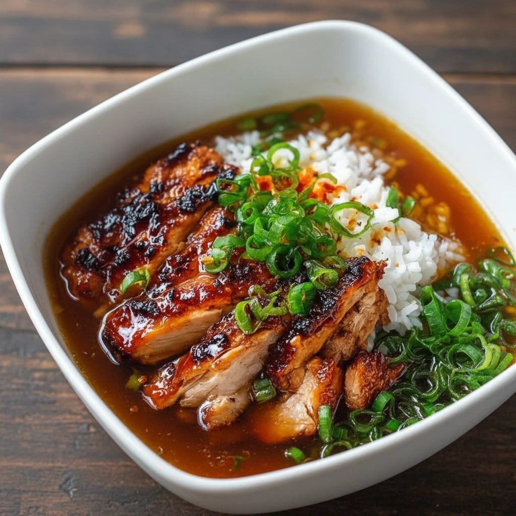 Caramelized Soy Chicken Garlic Ginger Broth Rice